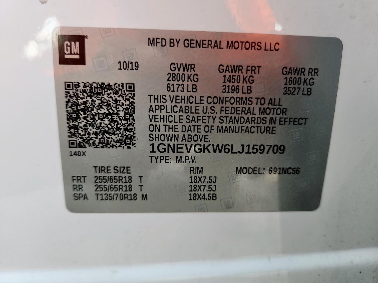 2020 Chevrolet Traverse Lt VIN: 1GNEVGKW6LJ159709 Lot: 82431675