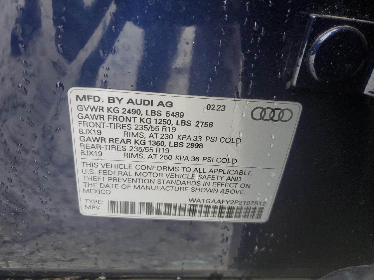 2023 Audi Q5 Premium 45 VIN: WA1GAAFY2P2107512 Lot: 85186935