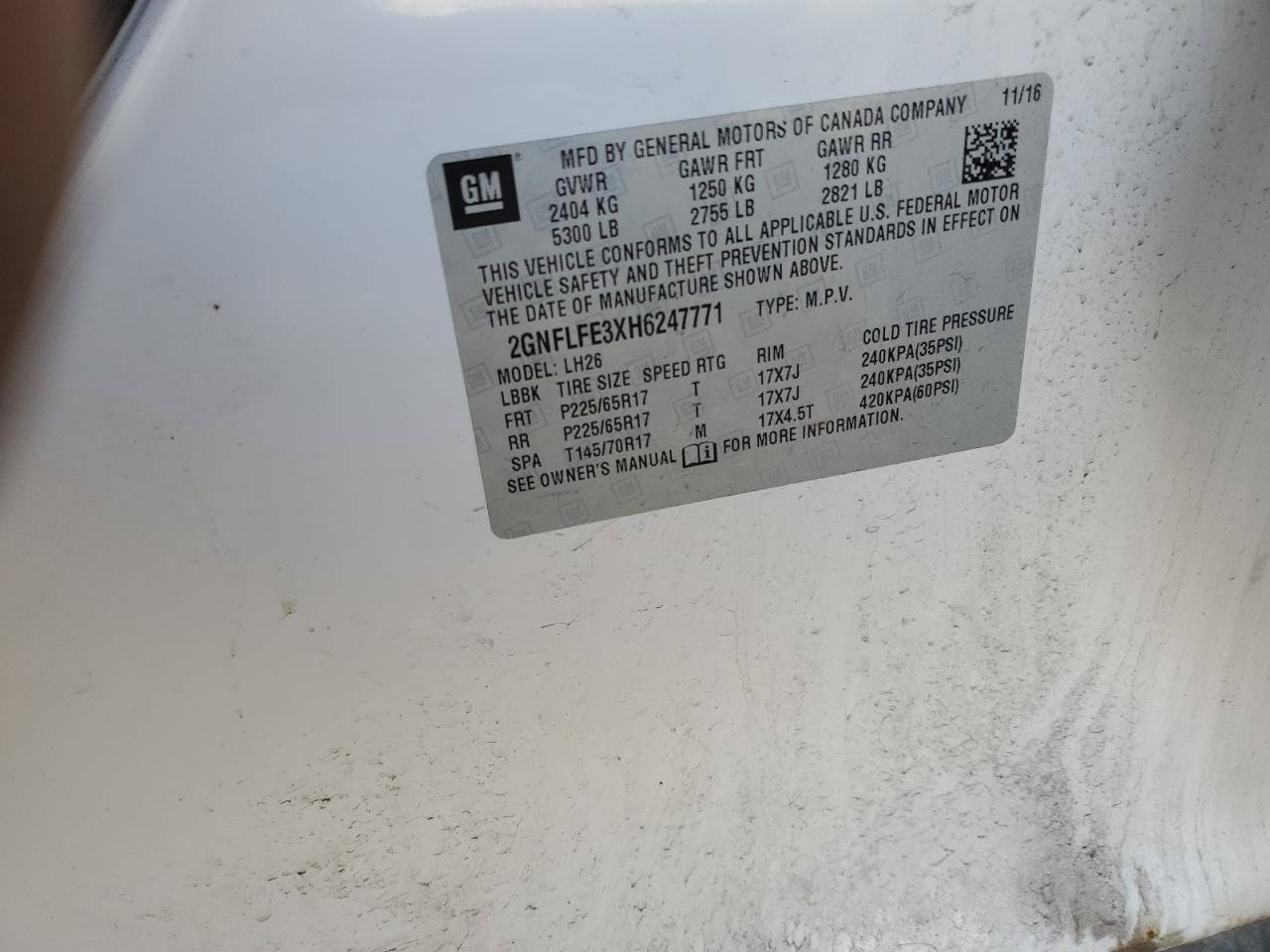 2017 Chevrolet Equinox Lt VIN: 2GNFLFE3XH6247771 Lot: 82421885