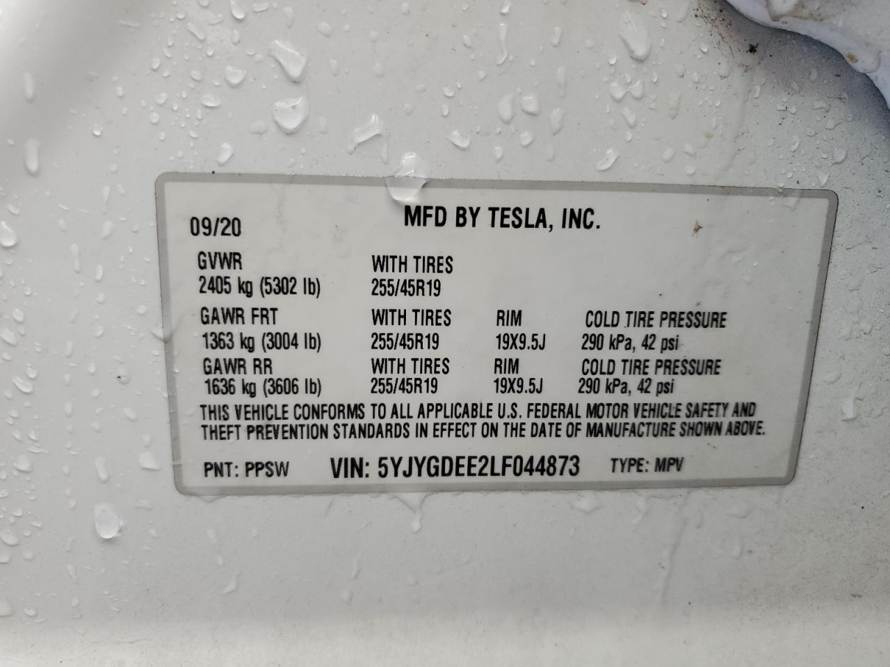 2020 Tesla Model Y VIN: 5YJYGDEE2LF044873 Lot: 86326175