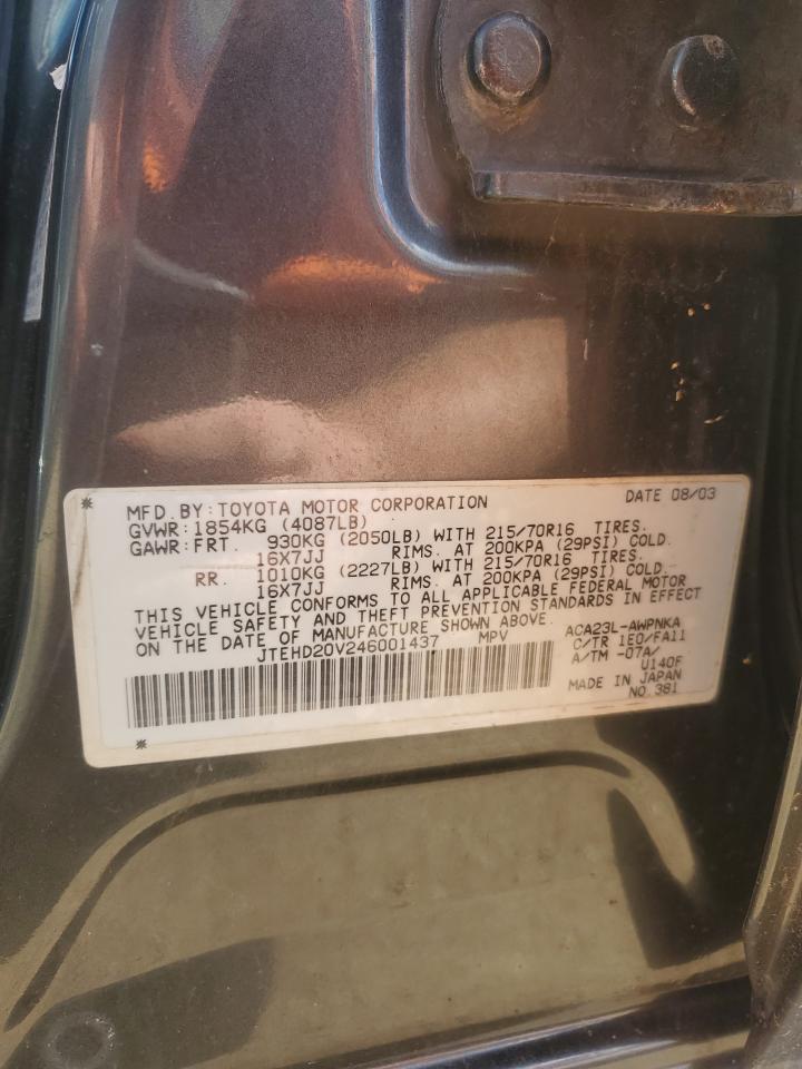 2004 Toyota Rav4 VIN: JTEHD20V246001437 Lot: 82489115