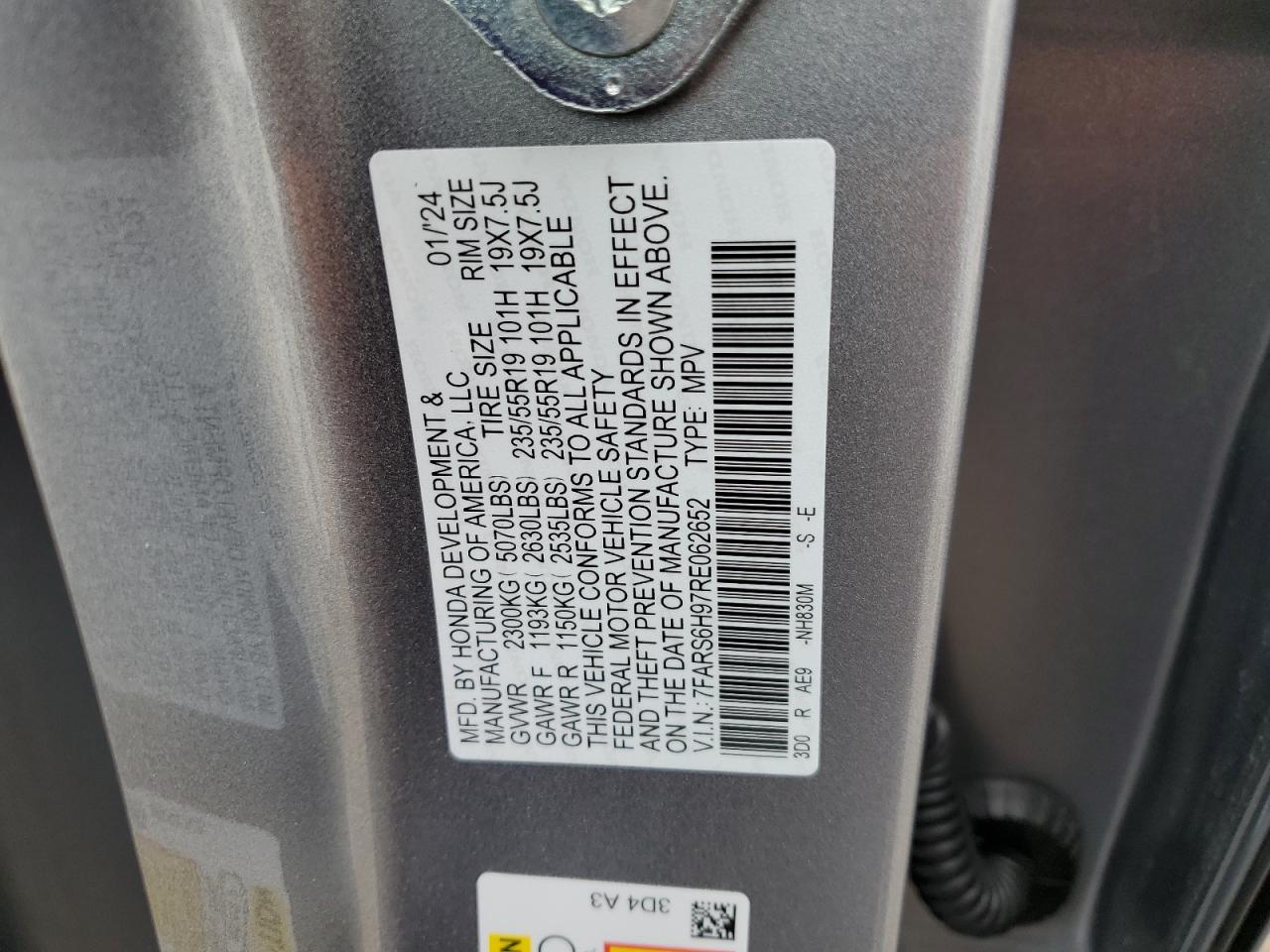 2024 Honda Cr-V Sport Touring VIN: 7FARS6H97RE062652 Lot: 82423265