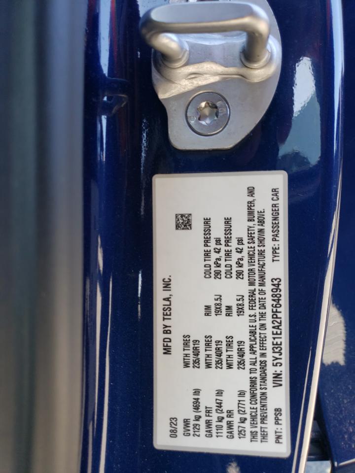 2023 Tesla Model 3 VIN: 5YJ3E1EA2PF648943 Lot: 84820325