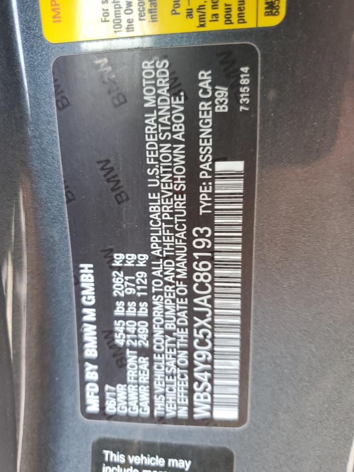 2018 BMW M4 VIN: WBS4Y9C5XJAC86193 Lot: 81814525