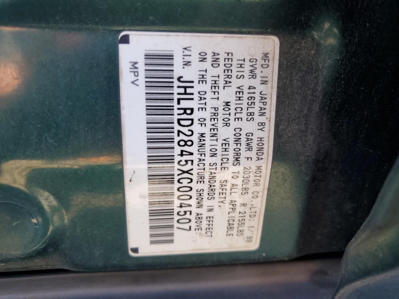 1999 Honda Cr-V Lx VIN: JHLRD2845XC004507 Lot: 89808095