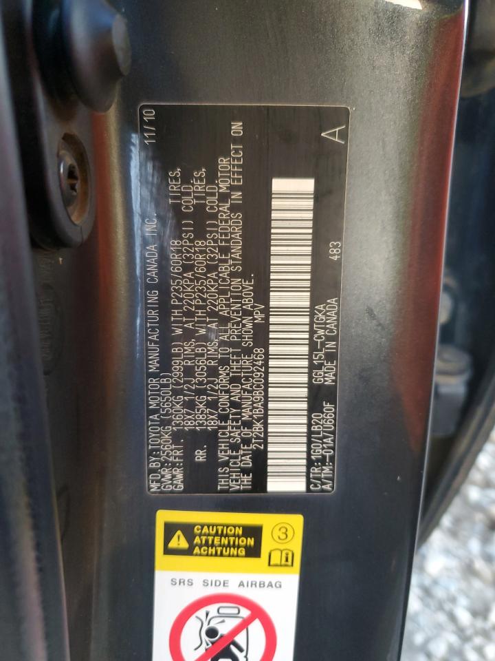 2011 Lexus Rx 350 VIN: 2T2BK1BA9BC092468 Lot: 82402435