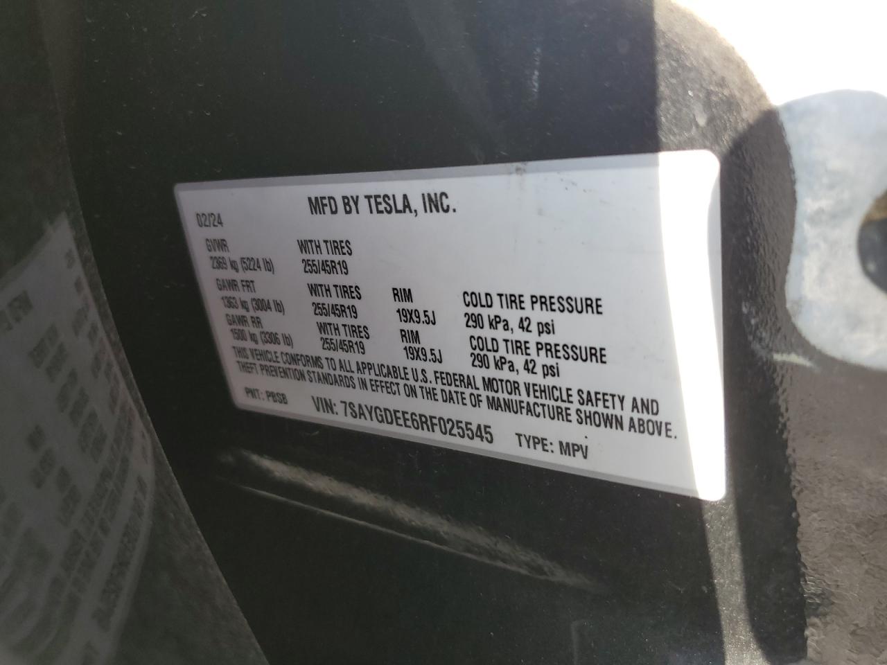 2024 Tesla Model Y VIN: 7SAYGDEE6RF025545 Lot: 90519185