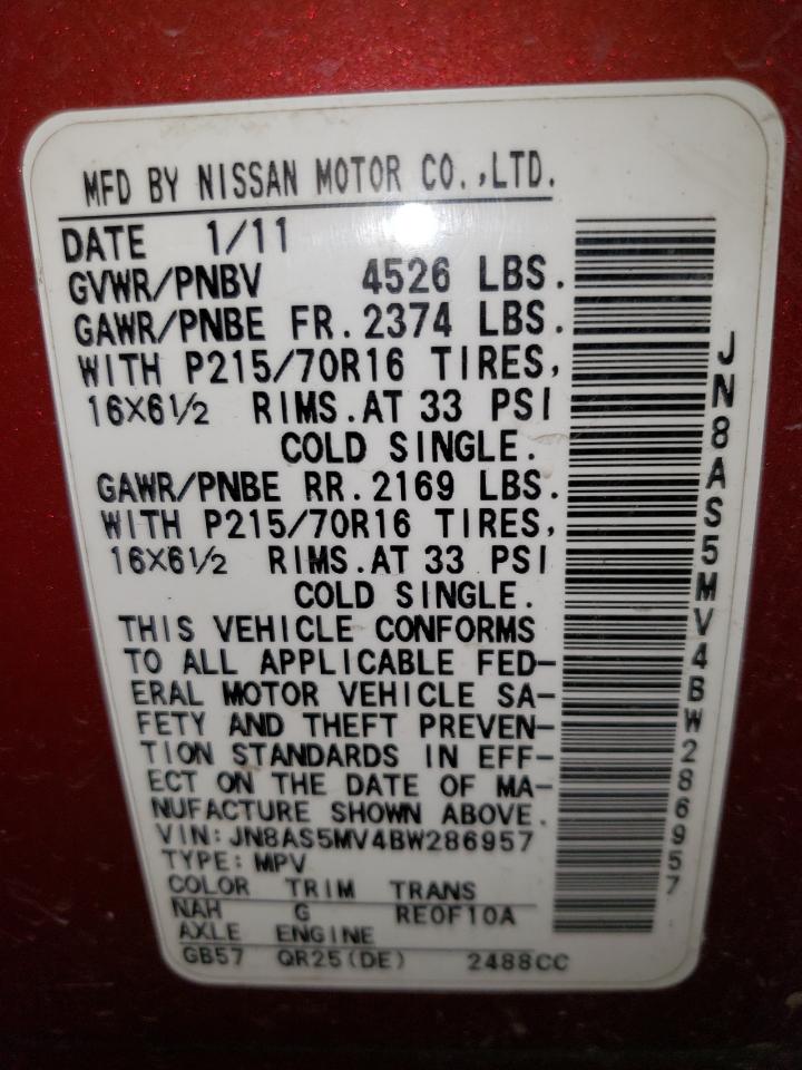2011 Nissan Rogue S VIN: JN8AS5MV4BW286957 Lot: 87303595