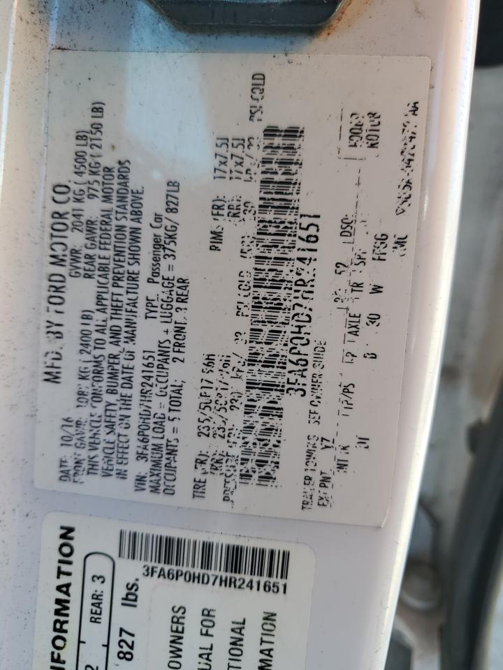 2017 Ford Fusion Se VIN: 3FA6P0HD7HR241651 Lot: 90706315