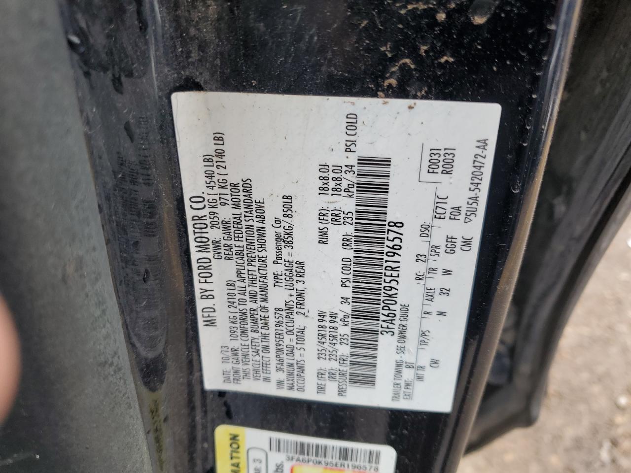 2014 Ford Fusion Titanium VIN: 3FA6P0K95ER196578 Lot: 82429475