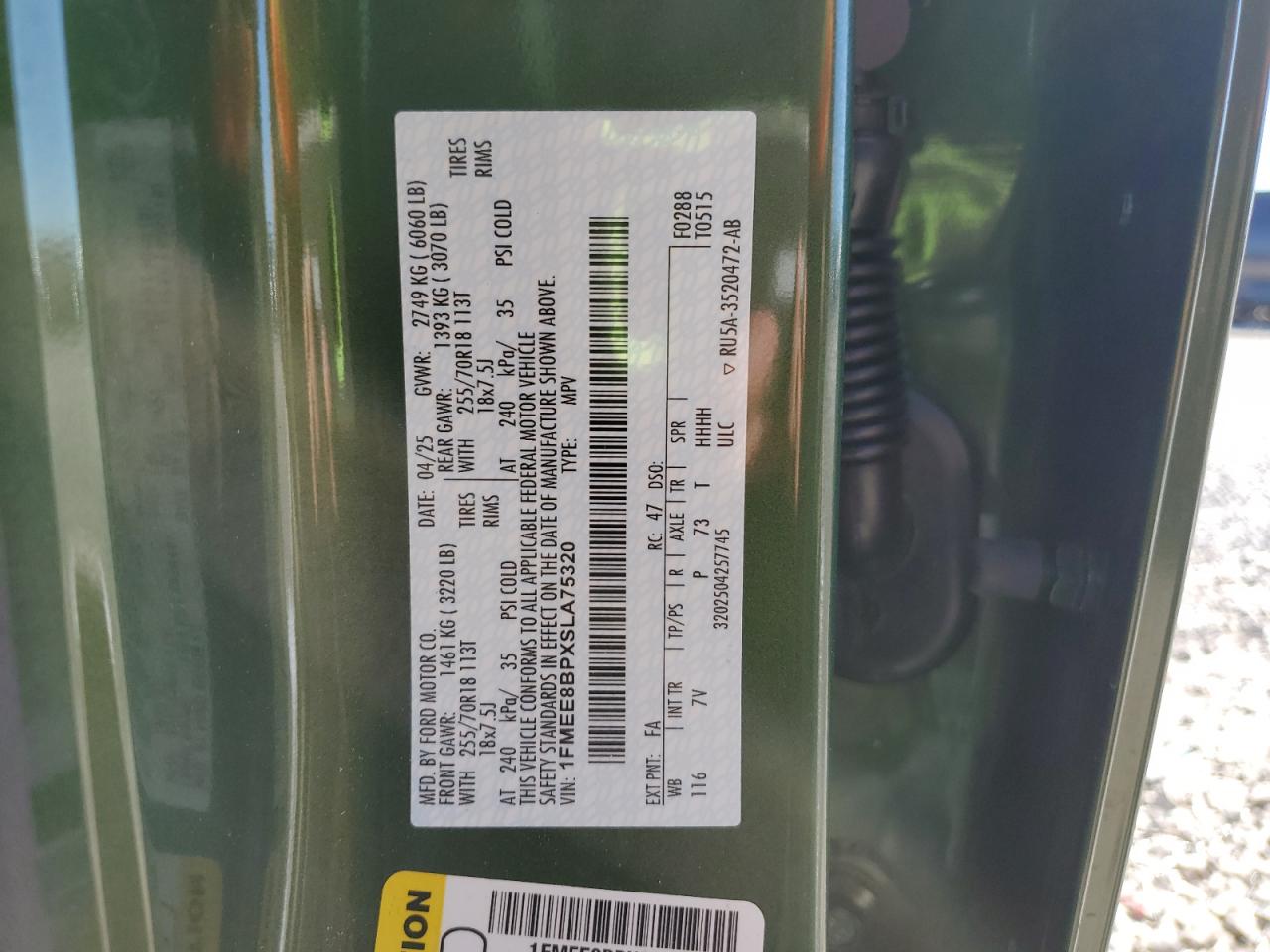 2025 Ford Bronco Outer Banks VIN: 1FMEE8BPXSLA75320 Lot: 87120005