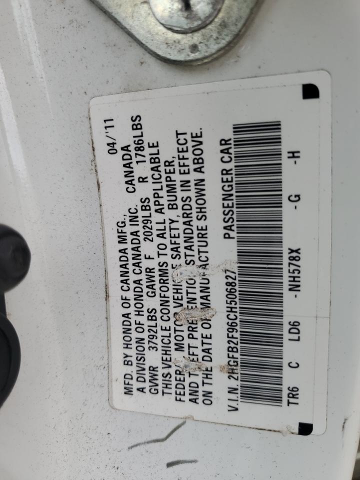 2012 Honda Civic Exl VIN: 2HGFB2F96CH506827 Lot: 85826535