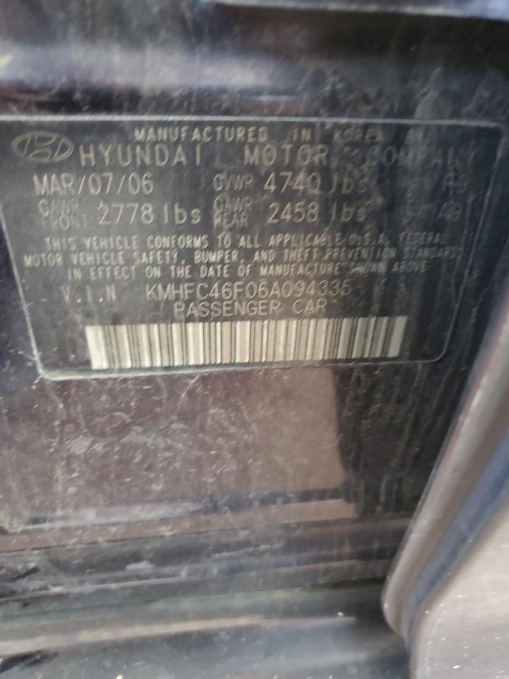 2006 Hyundai Azera Se VIN: KMHFC46F06A094335 Lot: 82488215