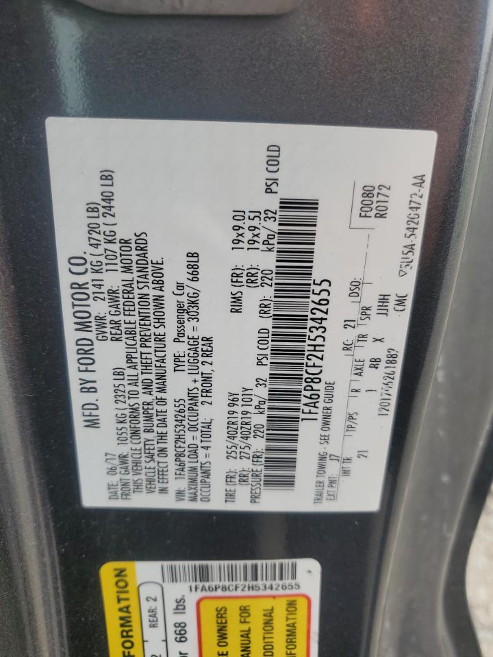 2017 Ford Mustang Gt VIN: 1FA6P8CF2H5342655 Lot: 85759725