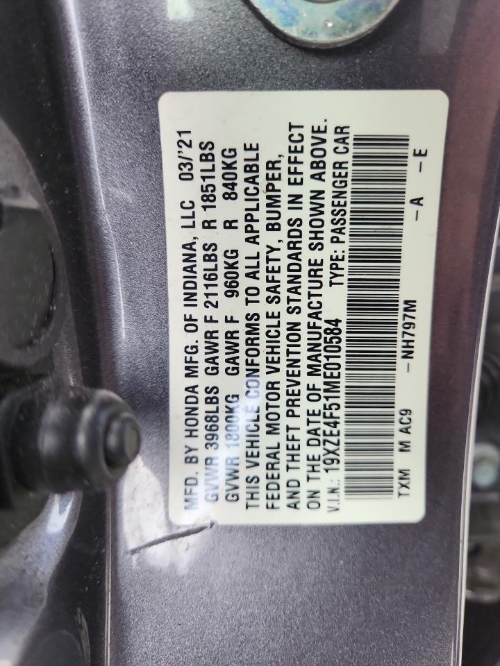 2021 Honda Insight Ex VIN: 19XZE4F51ME010584 Lot: 85645775