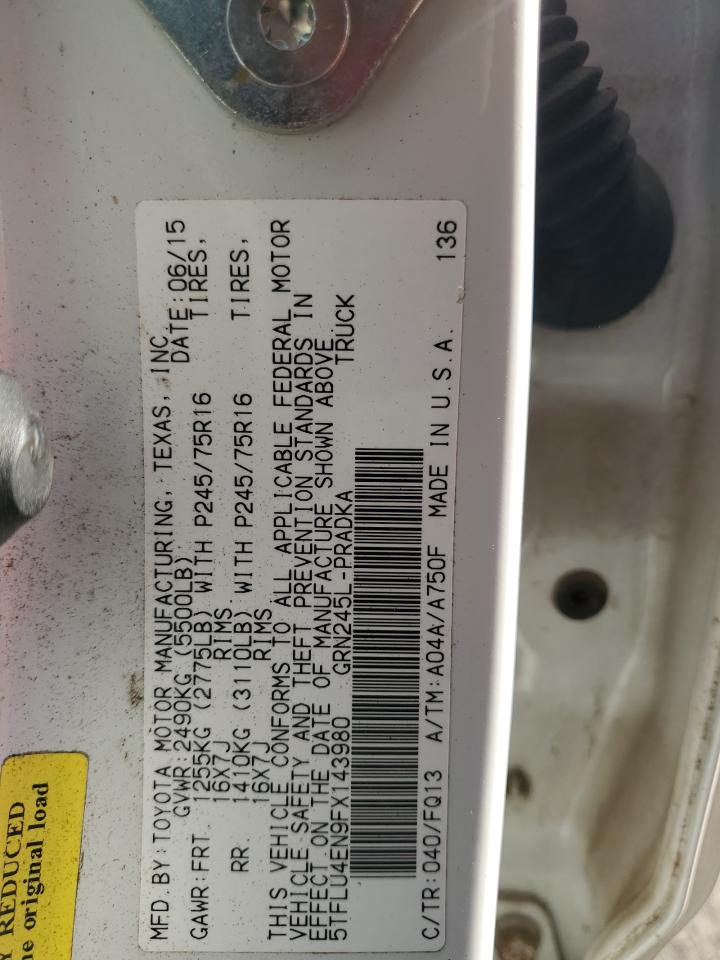 2015 Toyota Tacoma Double Cab VIN: 5TFLU4EN9FX143980 Lot: 85343165