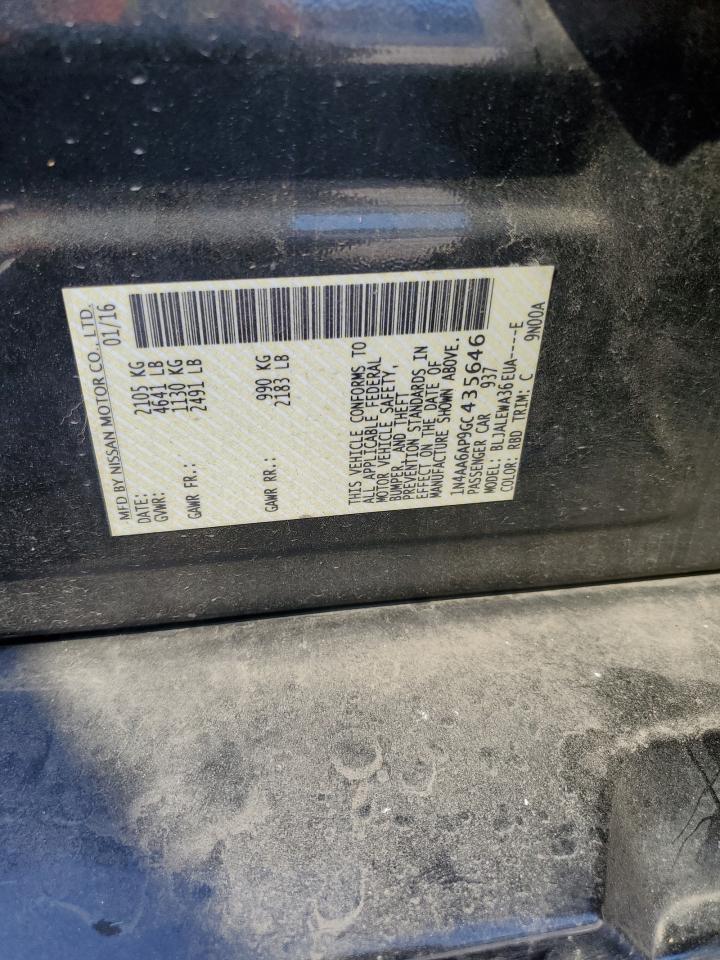 2016 Nissan Maxima 3.5S VIN: 1N4AA6AP9GC435646 Lot: 85496555