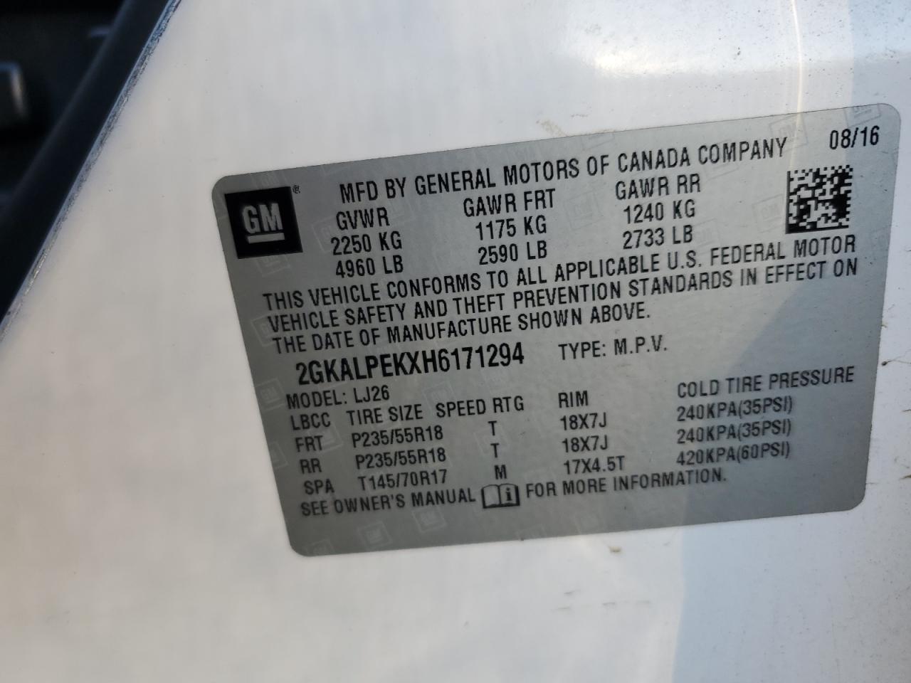 2017 GMC Terrain Slt VIN: 2GKALPEKXH6171294 Lot: 82404055