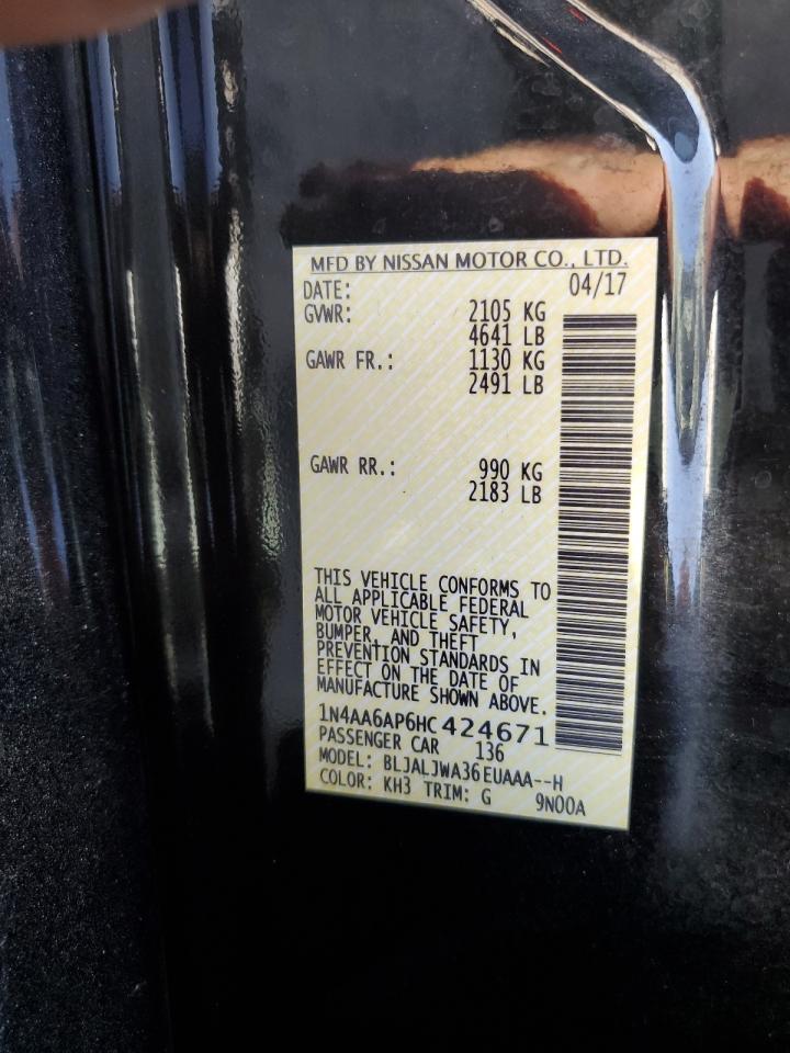 2017 Nissan Maxima 3.5S VIN: 1N4AA6AP6HC424671 Lot: 82181245