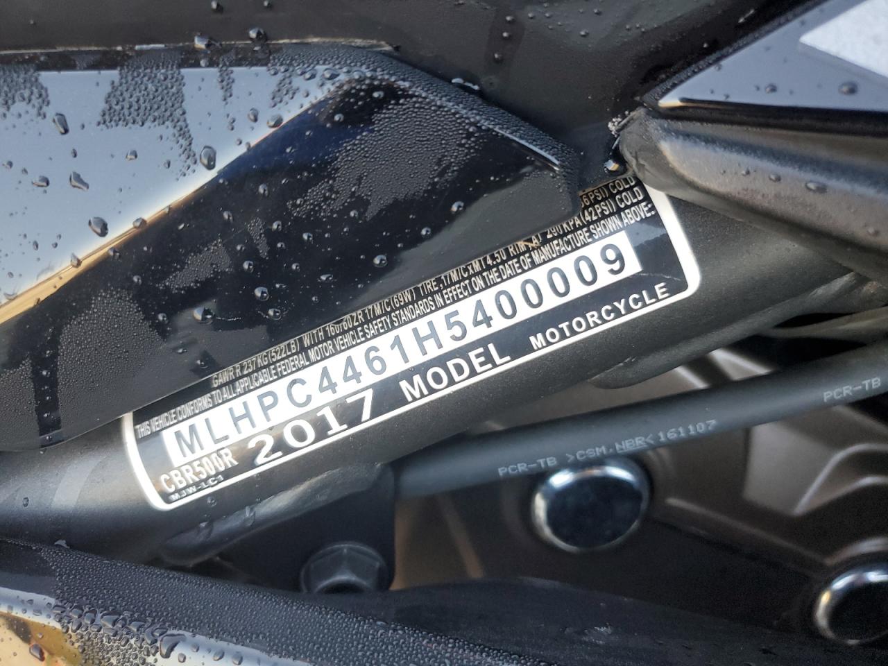 2017 Honda Cbr500 R VIN: MLHPC4461H5400009 Lot: 87261655