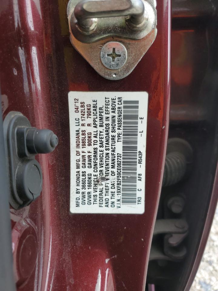 2012 Honda Civic Lx VIN: 19XFB2F59CE062737 Lot: 85861975