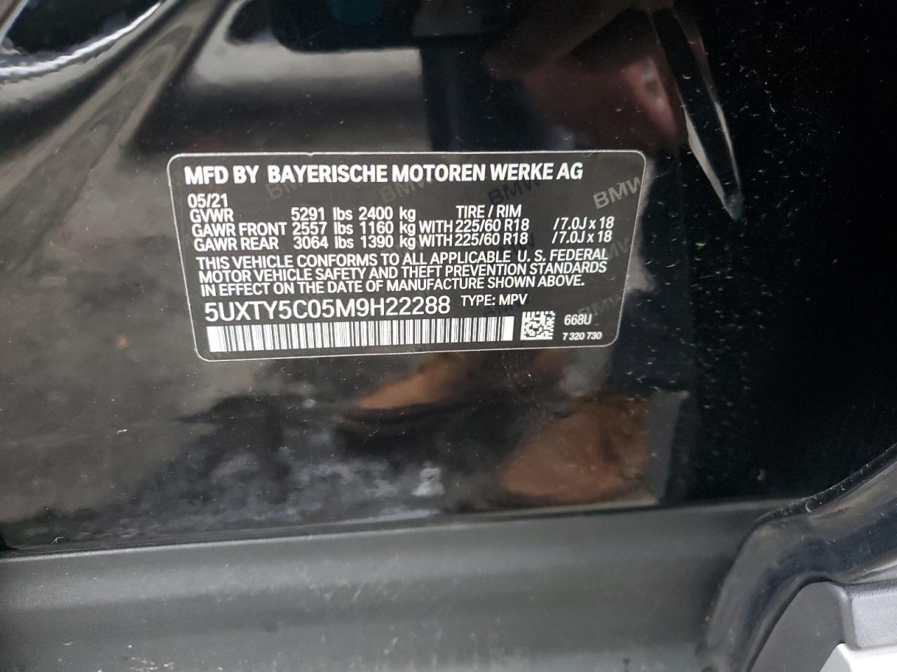 2021 BMW X3 xDrive30I VIN: 5UXTY5C05M9H22288 Lot: 86508685