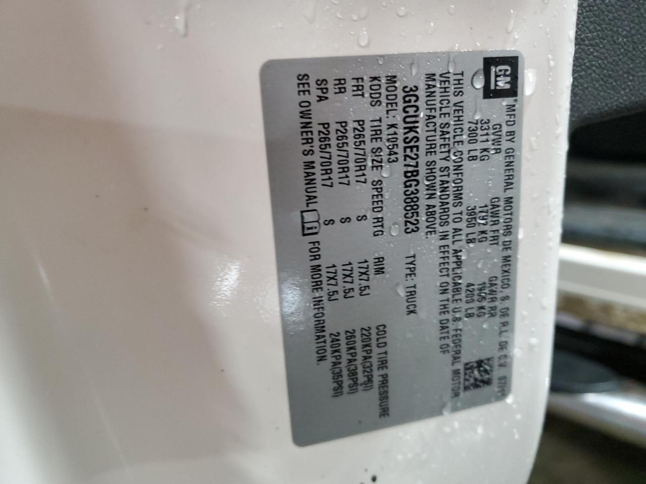 2011 Chevrolet Silverado K1500 Lt VIN: 3GCUKSE27BG388523 Lot: 84653145