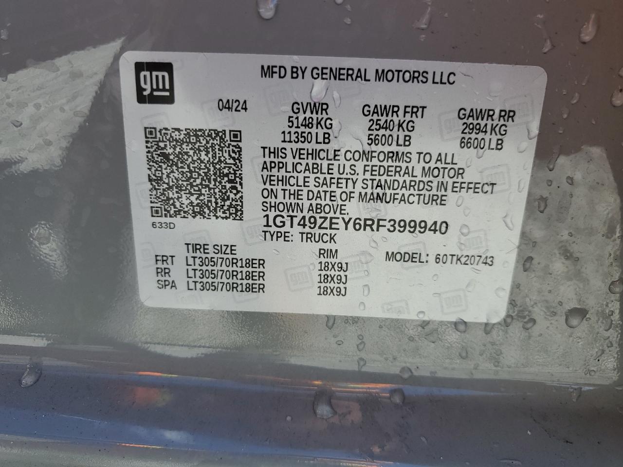 2024 GMC Sierra K2500 At4X VIN: 1GT49ZEY6RF399940 Lot: 86793045