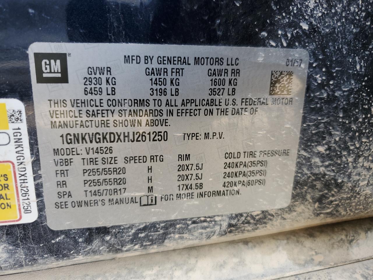 2017 Chevrolet Traverse Lt VIN: 1GNKVGKDXHJ261250 Lot: 82237375