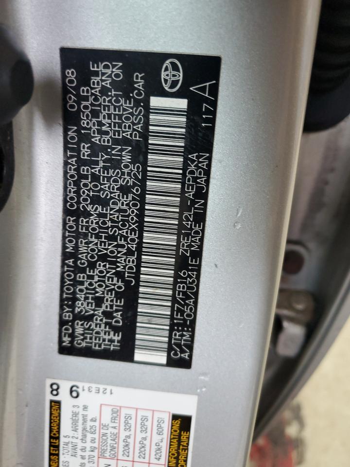 2009 Toyota Corolla Base VIN: JTDBL40EX99076725 Lot: 85707755