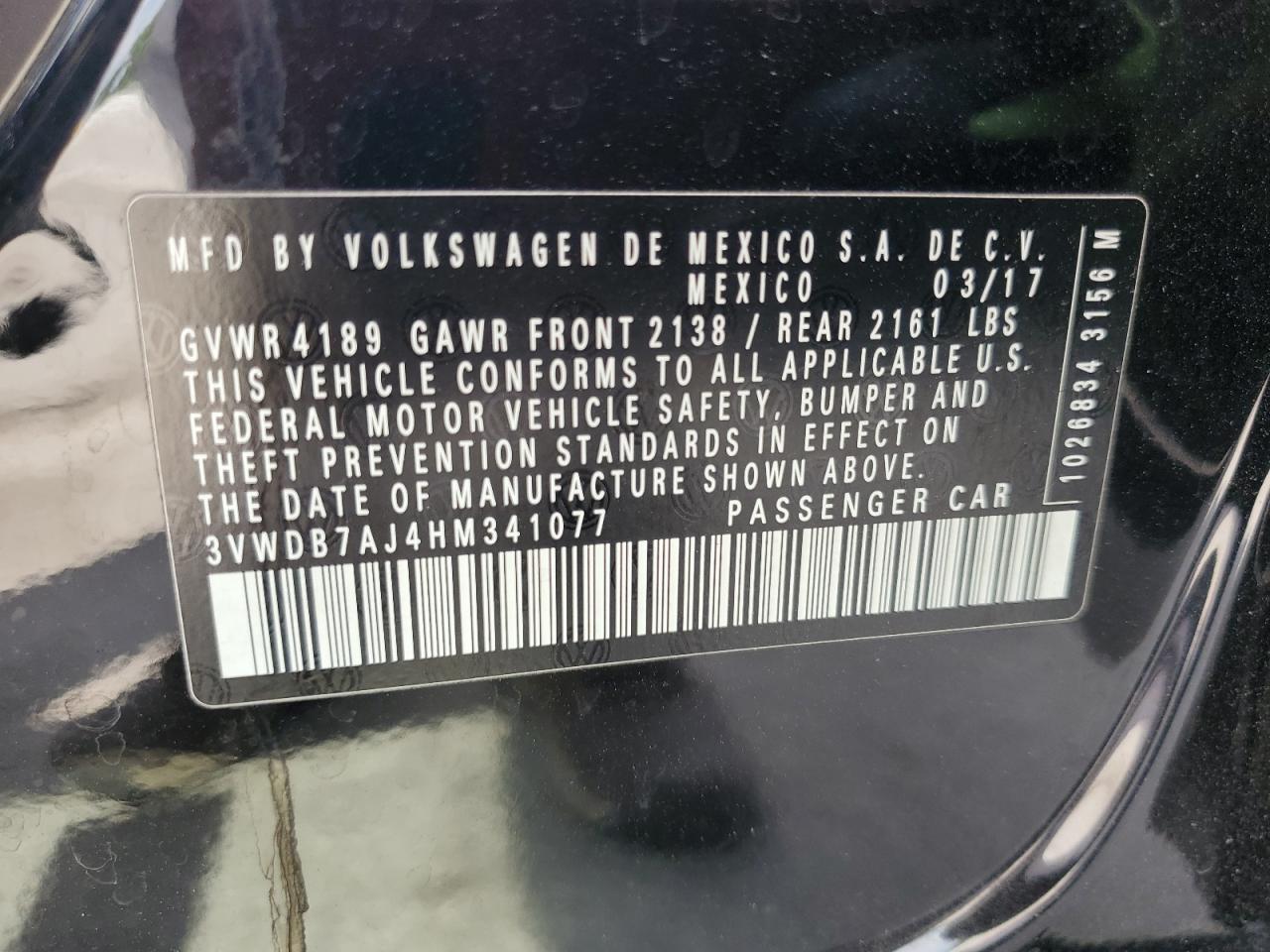 2017 Volkswagen Jetta Se VIN: 3VWDB7AJ4HM341077 Lot: 84927185