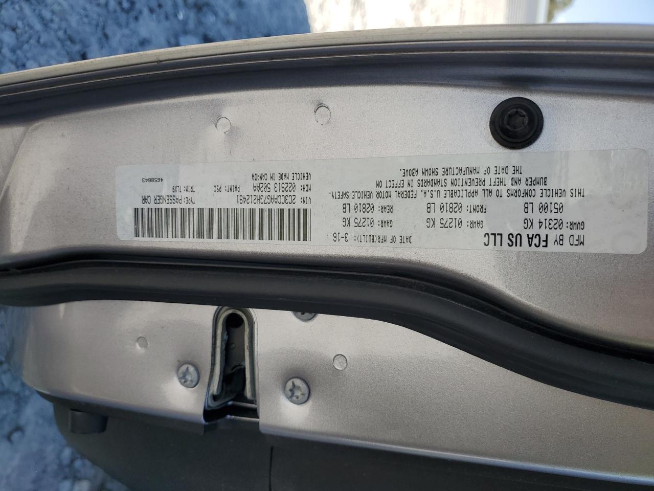 2016 Chrysler 300 Limited VIN: 2C3CCAAG7GH212491 Lot: 82180535