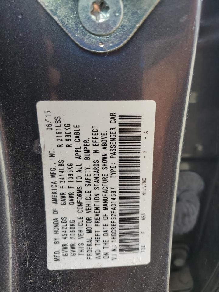 2015 Honda Accord Hybrid Exl VIN: 1HGCR6F52FA014687 Lot: 82352955