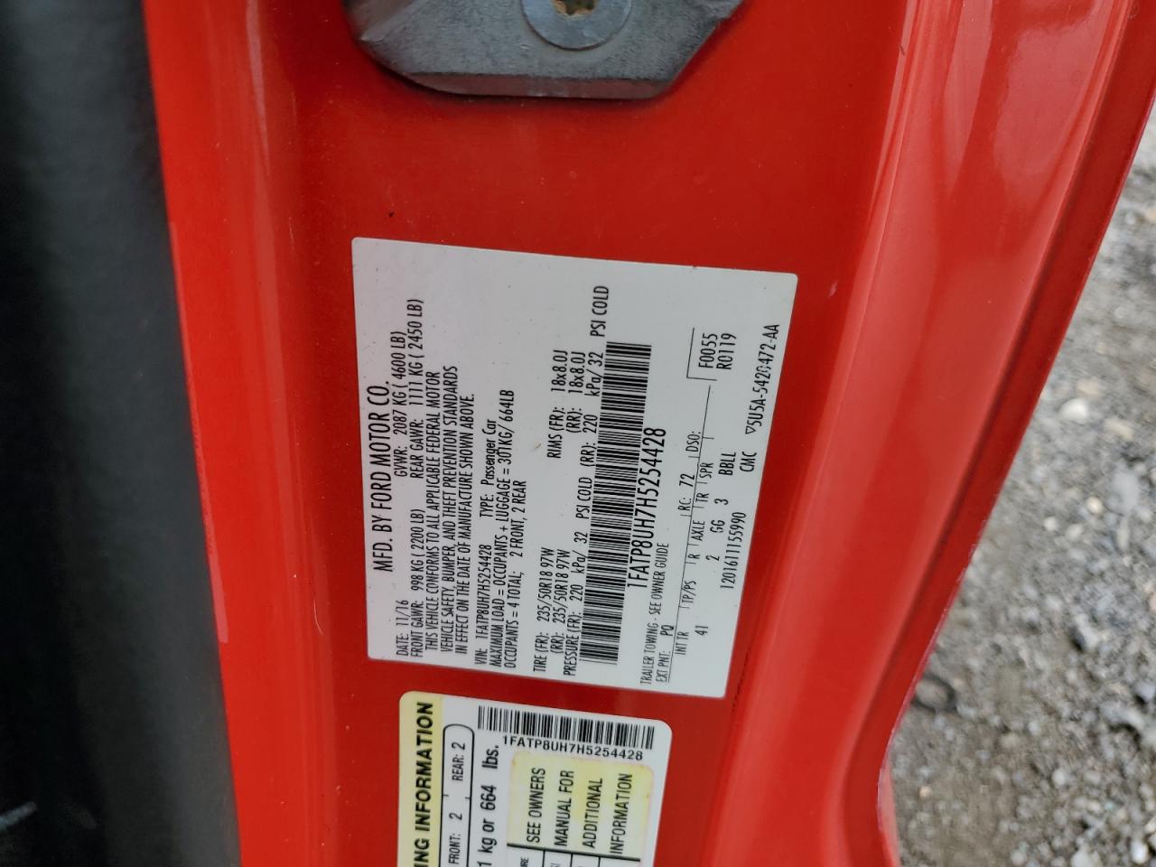 2017 Ford Mustang VIN: 1FATP8UH7H5254428 Lot: 90540095