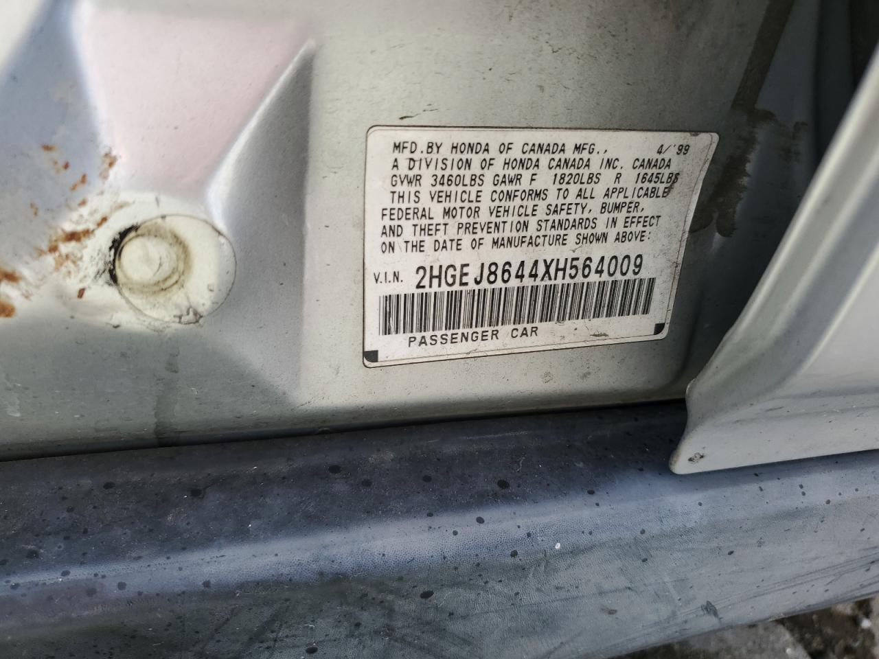 1999 Honda Civic Ex VIN: 2HGEJ8644XH564009 Lot: 85320065