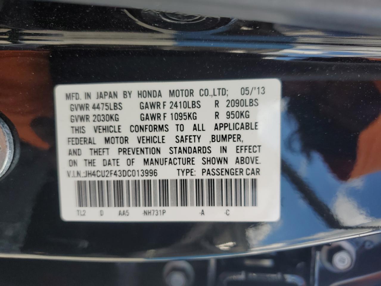 2013 Acura Tsx VIN: JH4CU2F43DC013996 Lot: 87026575