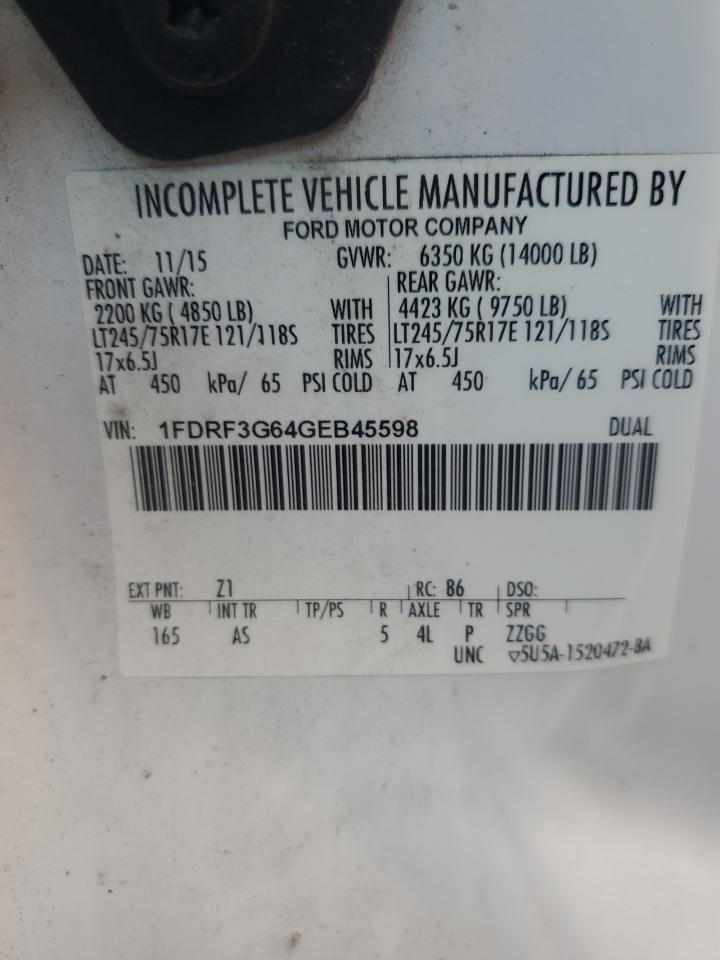 2016 Ford F350 Super Duty VIN: 1FDRF3G64GEB45598 Lot: 71848085