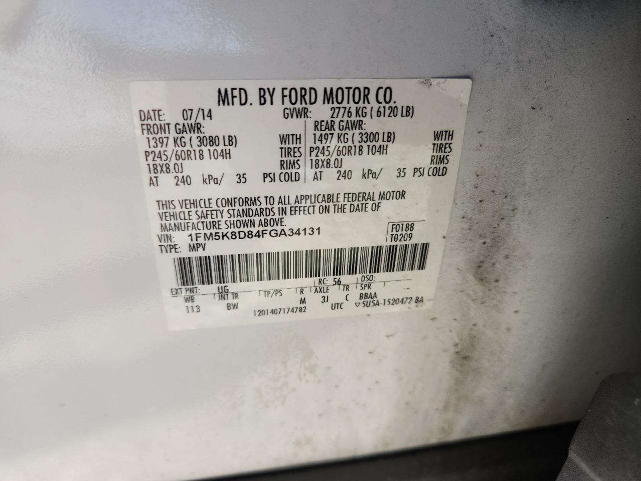 2015 Ford Explorer Xlt VIN: 1FM5K8D84FGA34131 Lot: 82621065