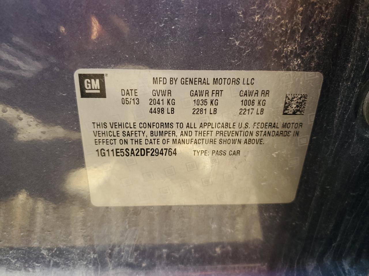 2013 Chevrolet Malibu 2Lt VIN: 1G11E5SA2DF294764 Lot: 84068855