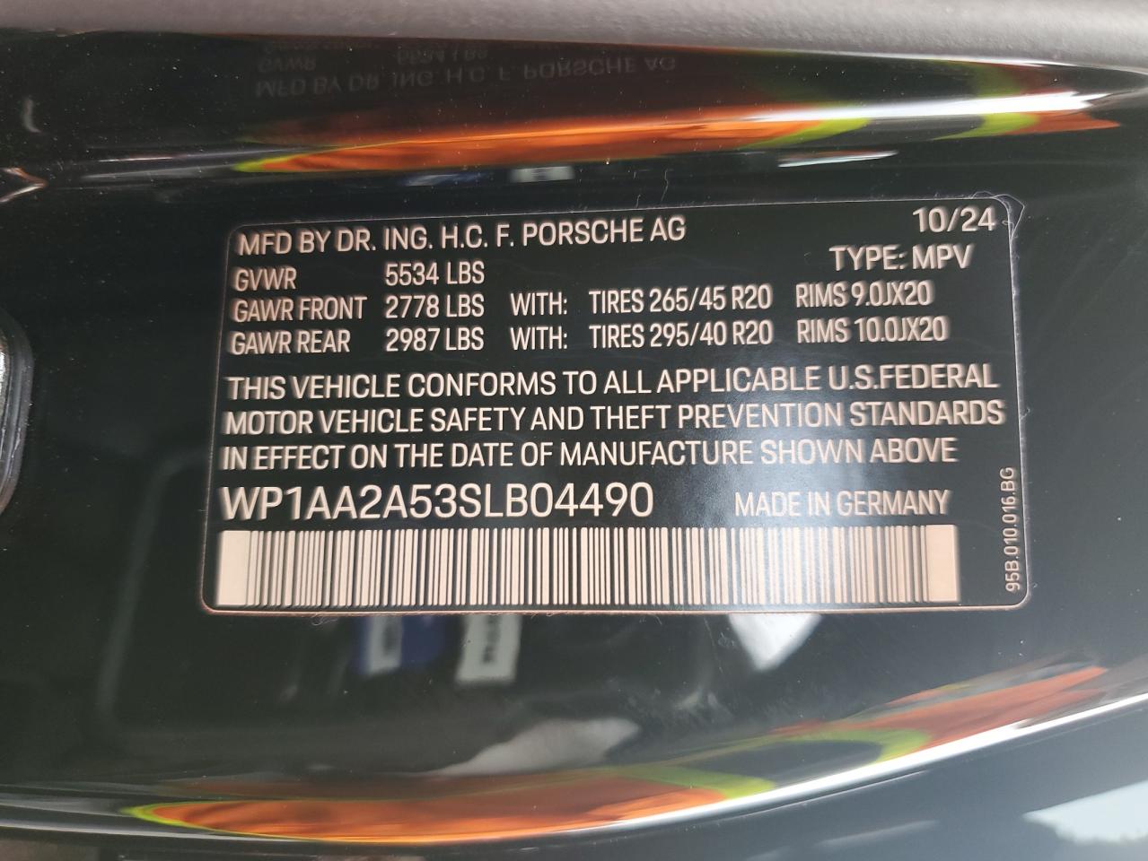 2025 Porsche Macan Base VIN: WP1AA2A53SLB04490 Lot: 82735505