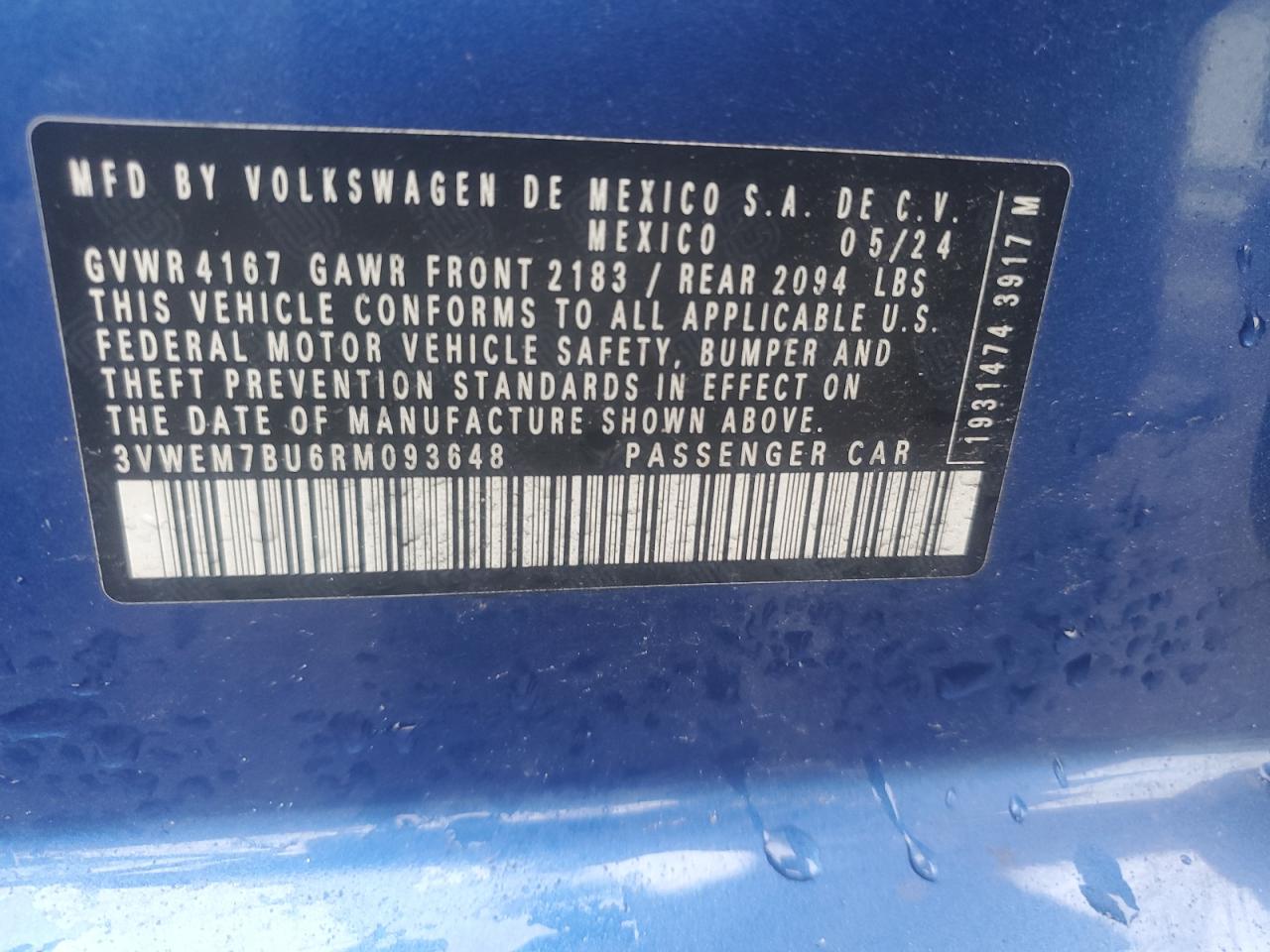 2024 Volkswagen Jetta Se VIN: 3VWEM7BU6RM093648 Lot: 85886715