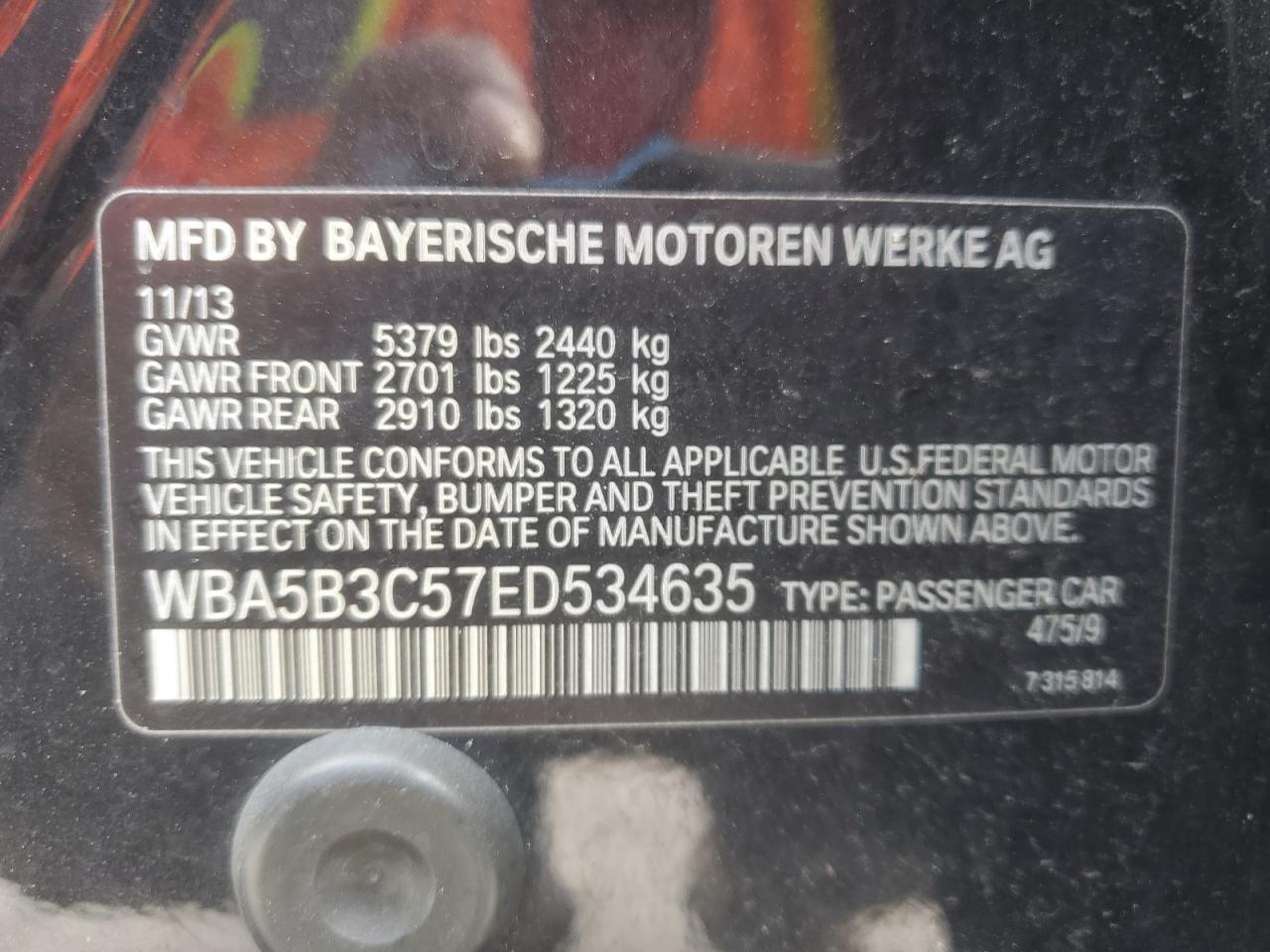 2014 BMW 535 Xi VIN: WBA5B3C57ED534635 Lot: 82527745