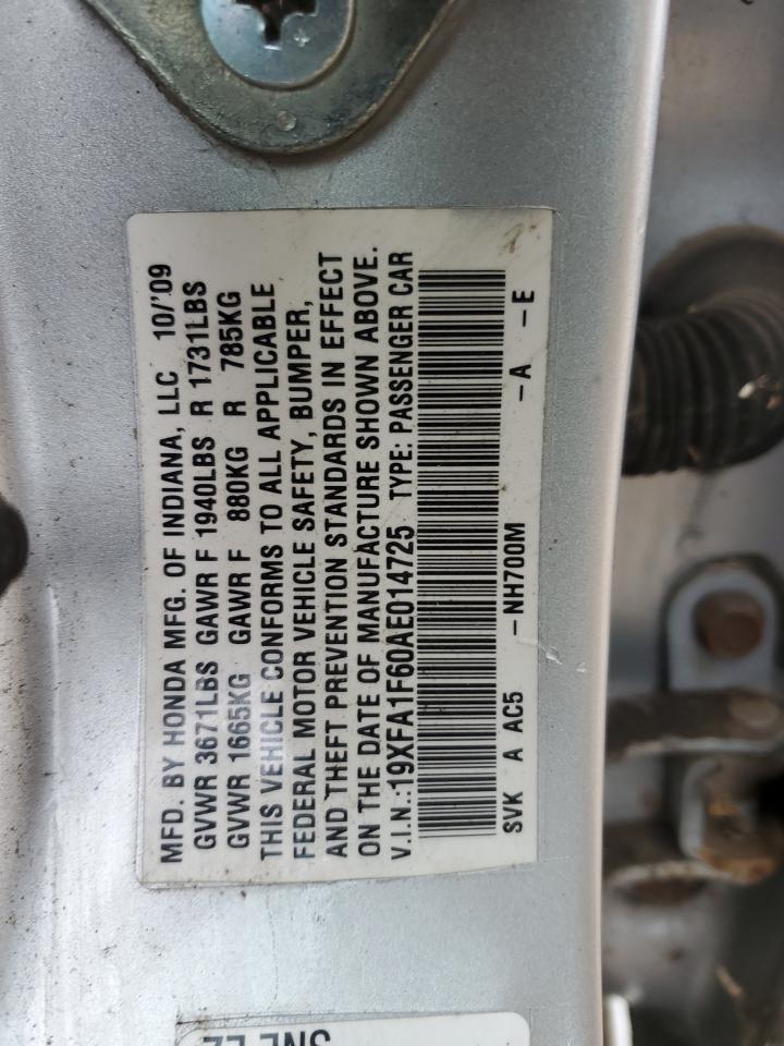 2010 Honda Civic Lx-S VIN: 19XFA1F60AE014725 Lot: 87209025