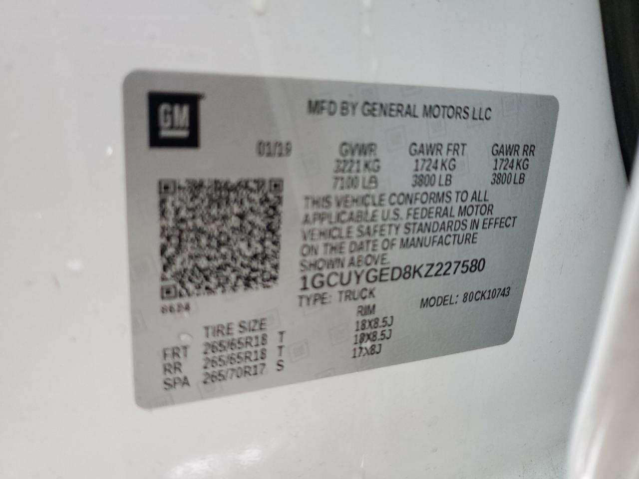 2019 Chevrolet Silverado K1500 Ltz VIN: 1GCUYGED8KZ227580 Lot: 82479965