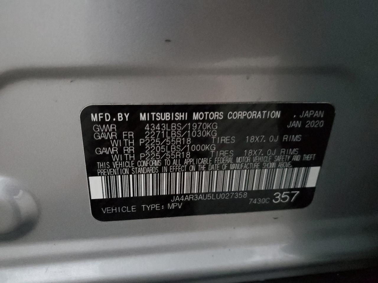 2020 Mitsubishi Outlander Sport Es VIN: JA4AR3AU5LU027358 Lot: 89684725