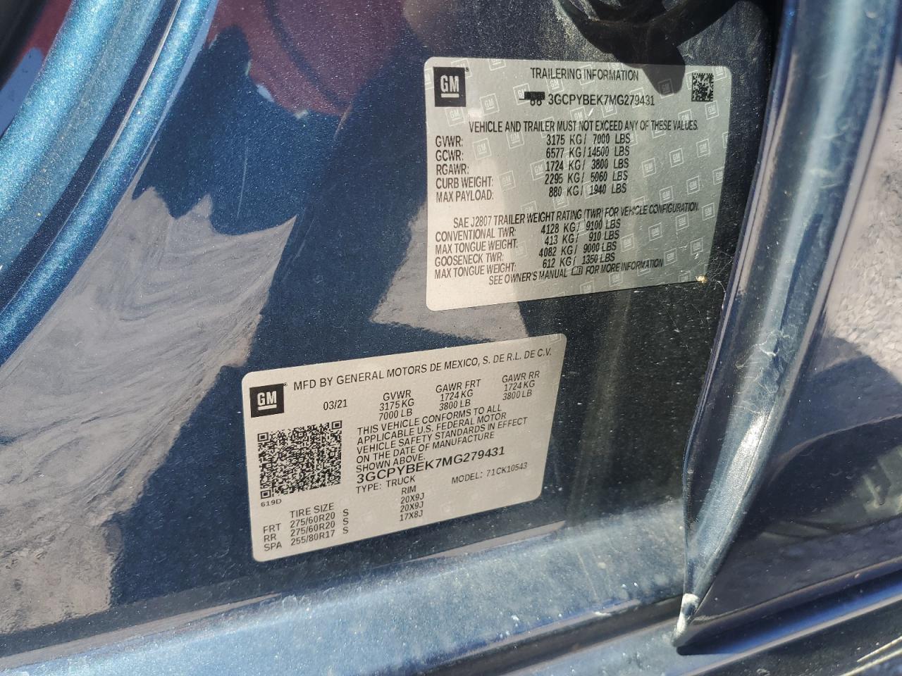 2021 Chevrolet Silverado K1500 Custom VIN: 3GCPYBEK7MG279431 Lot: 85587465