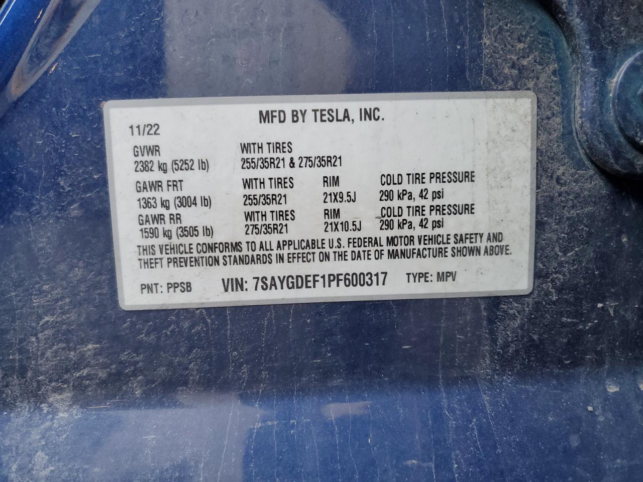 2023 Tesla Model Y VIN: 7SAYGDEF1PF600317 Lot: 84543275