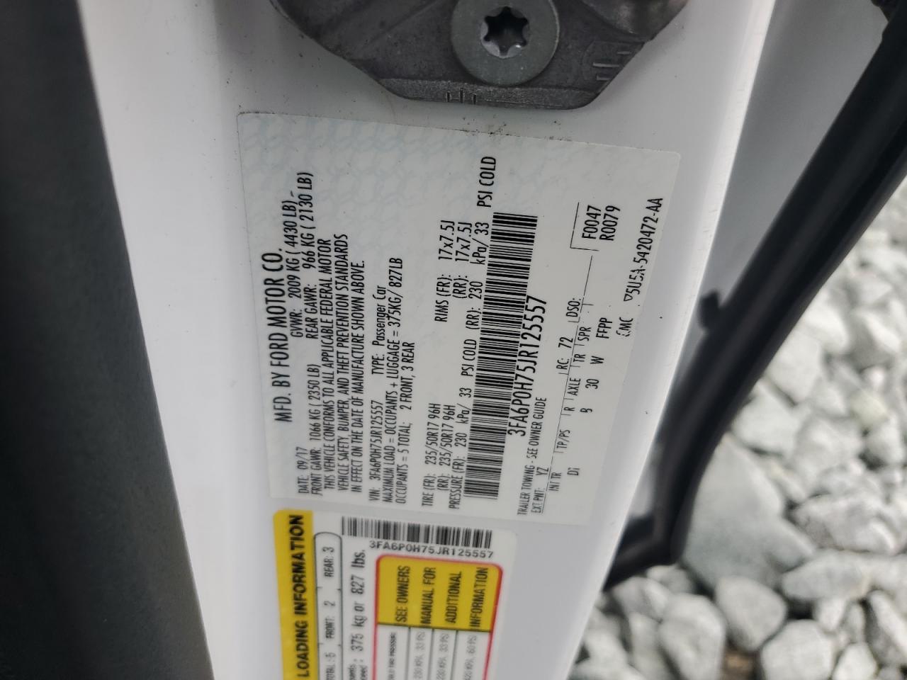 2018 Ford Fusion Se VIN: 3FA6P0H75JR125557 Lot: 81925675