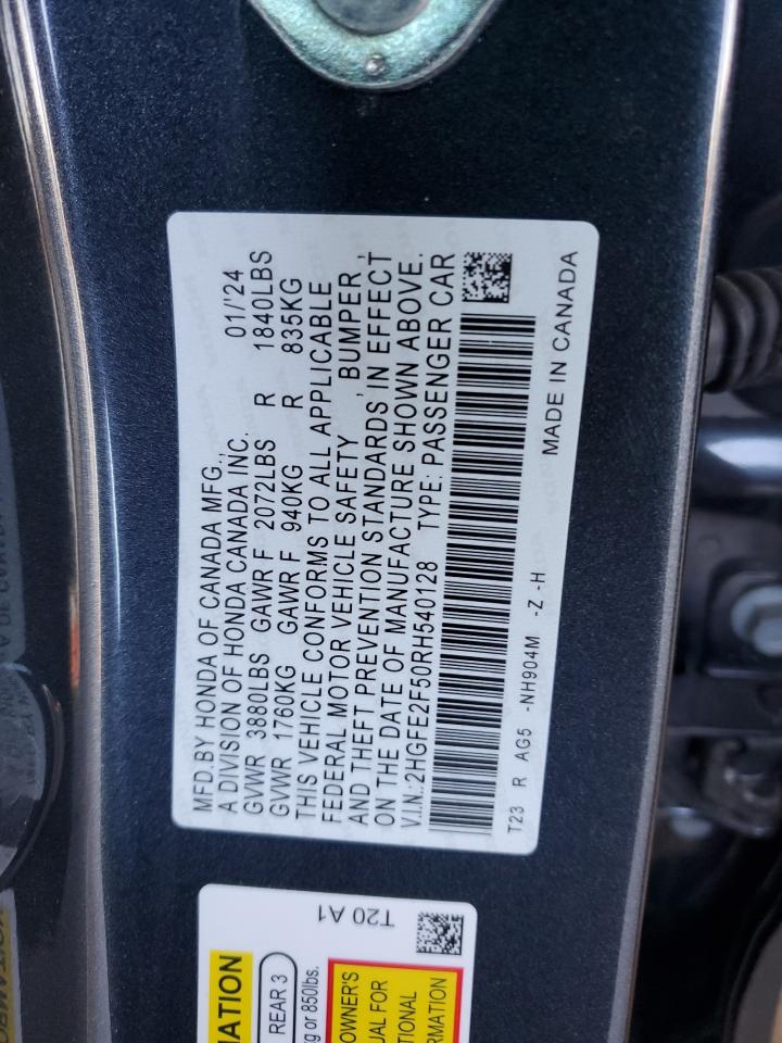 2024 Honda Civic Sport VIN: 2HGFE2F50RH540128 Lot: 82278925