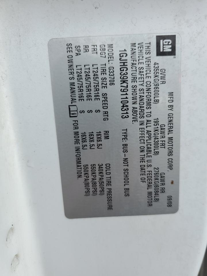 2009 GMC Savana G3500 VIN: 1GJHG39K791104313 Lot: 84072455